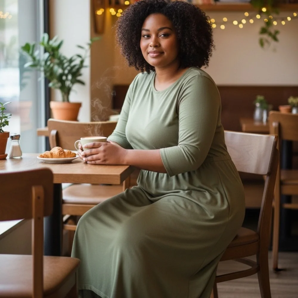 Brittany Humble B.E. Ready Dolman Sleeve MIDI Dress in Olive Green - Picture 3 of 7